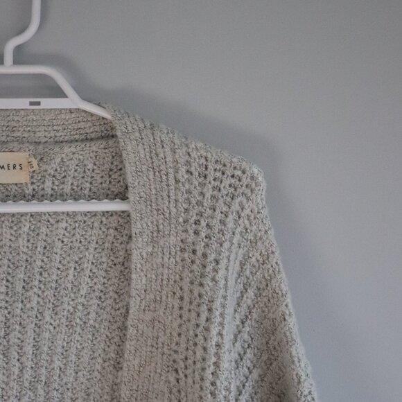 Dreamers Open Front S/M Knit Longline Grey Woven Ribbed Sweater Cardigan - Picture 4 of 10